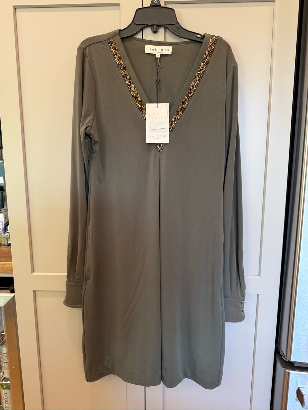 NWT HALE BOB Olive Green V-Neck Long Sleeve Dress